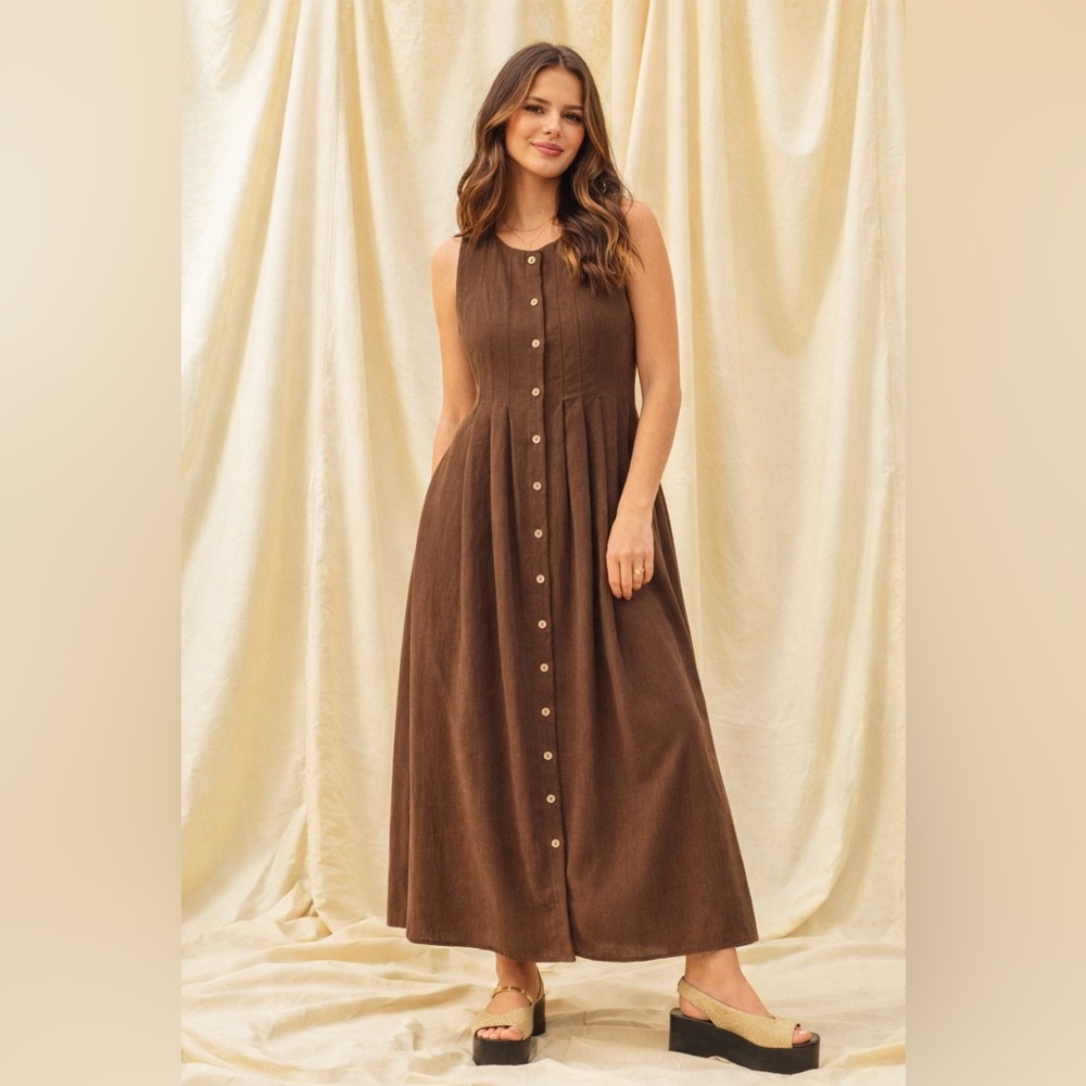 Marlowe Button-Front Linen Maxi Dress
